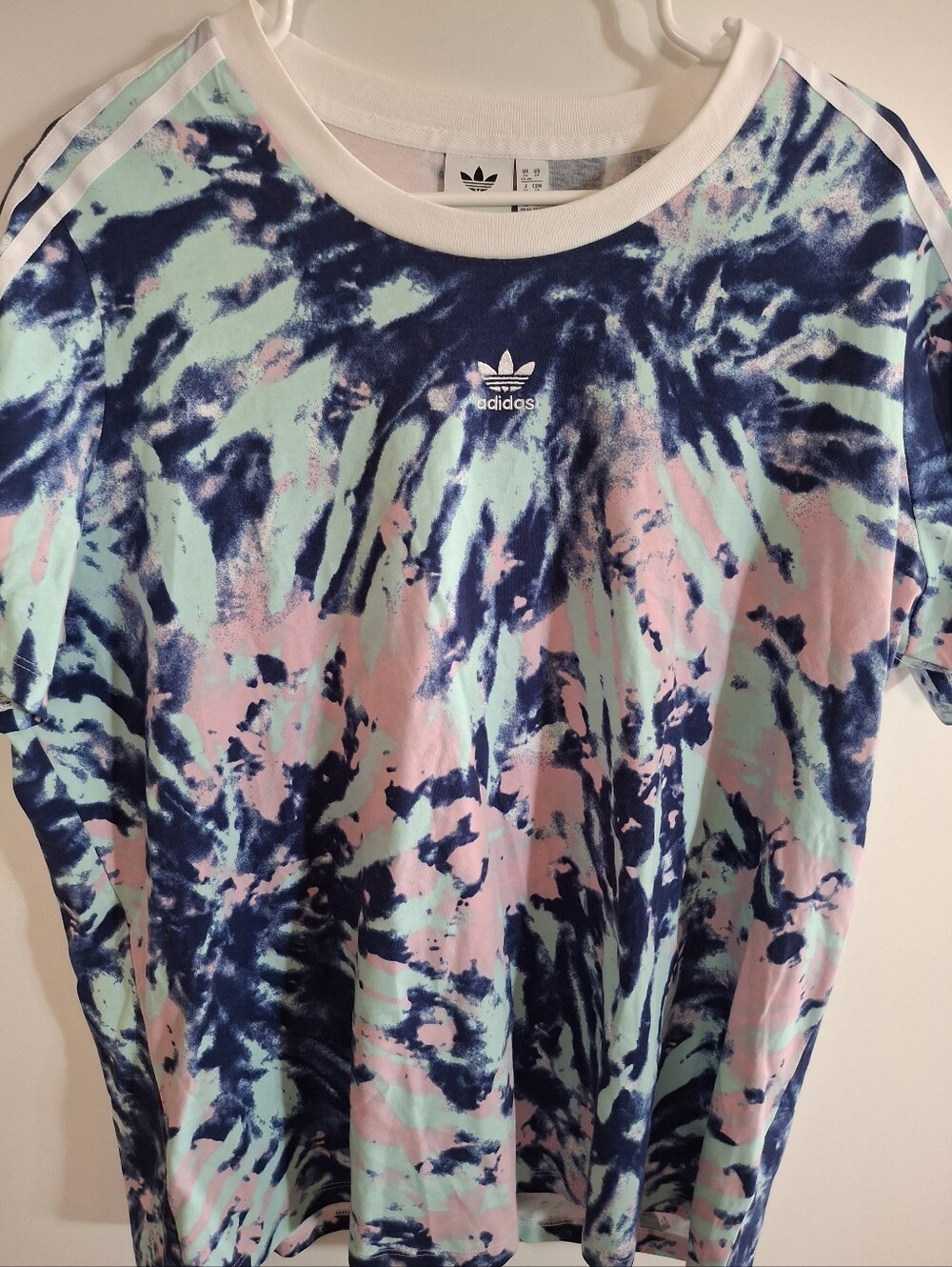 adidas Tie-Dye Short Sleeve Tee in Navy, Light Blue & Pink